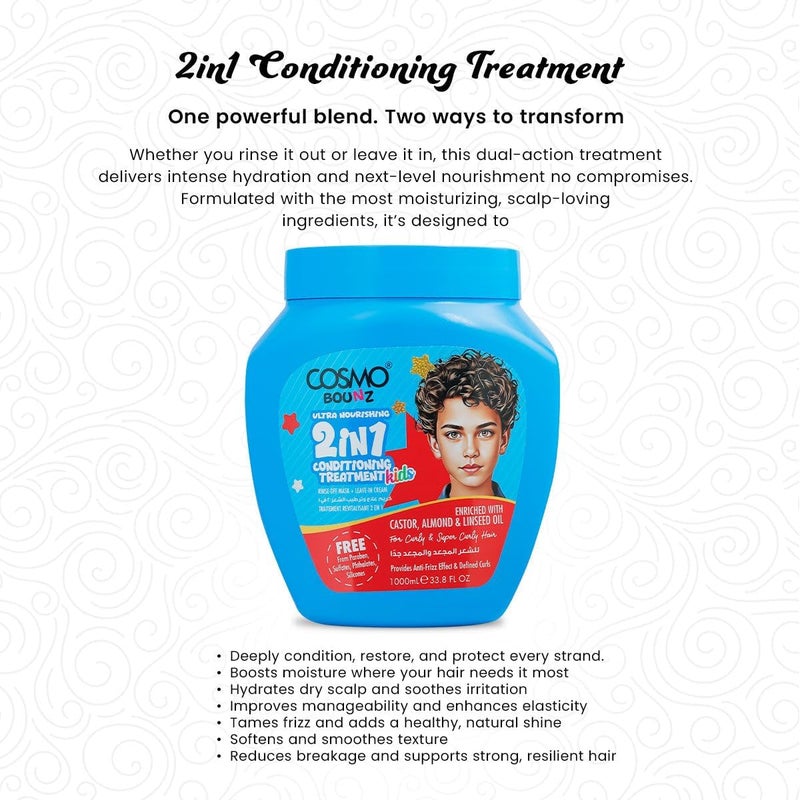 Cosmo Bounz Ultra Nourishing 2 In 1 Conditioning Treatment for Kids - 1000ml - Image 3